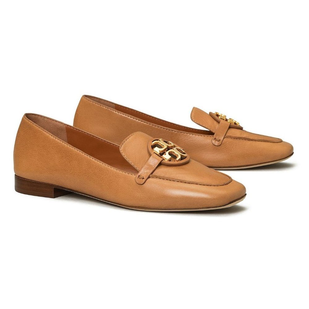 Tory Burch NIB MILLER METAL-LOGO LOAFER LEATHER Tan 11 - Picture 2 of 9